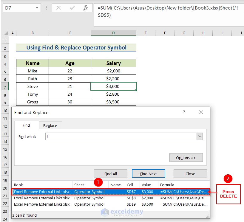 Removing ExternalLink in Excel from Find and Replace Dialog Box