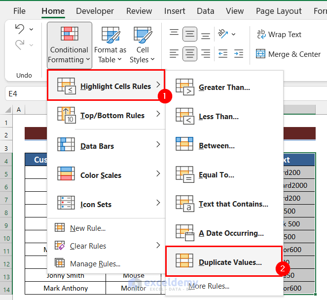 Highlighting Cells Rules to Remove Duplicates Based on Criteria in Excel