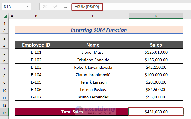 Insert SUM Function to Sum Multiple Rows