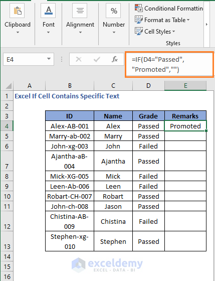 Result of IF Formula code to check cell contains specific text 