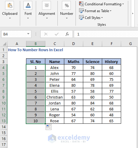 AutoFill - How To Number Rows In Excel