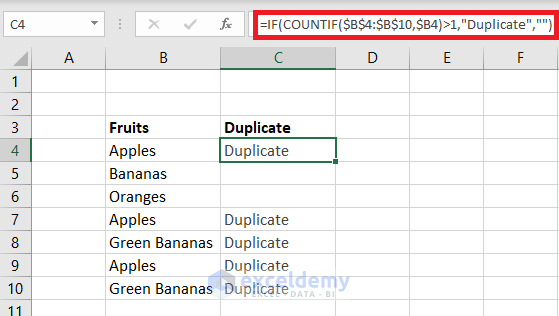 Using If with COUNTIF find only duplicate items.
