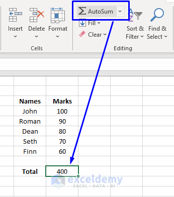 how to add rows in excel autosum
