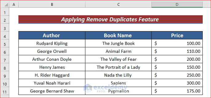 Apply Remove Duplicates Feature to Remove Duplicate Rows