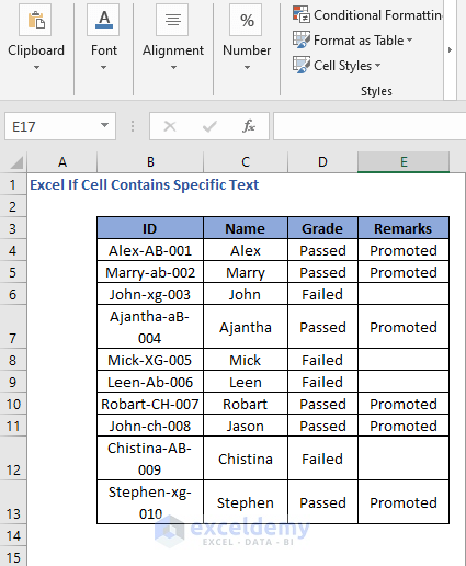All cells result of IF Formula code to check cell contains specific text 