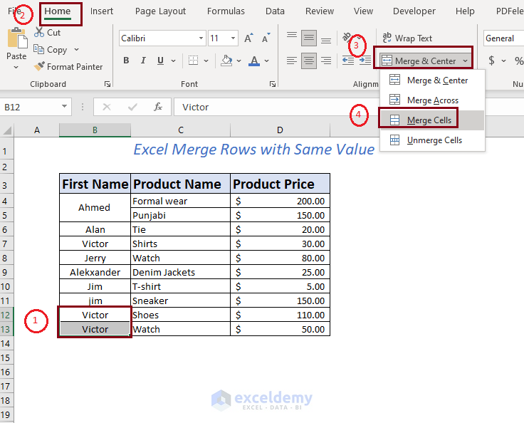 Merge cells to merged multiple rows