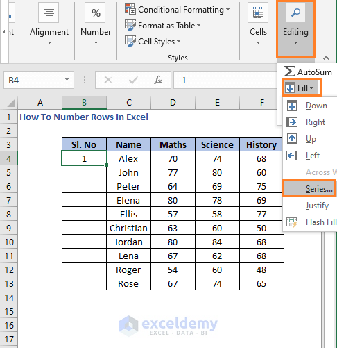 Fill Series - How To Number Rows In Excel