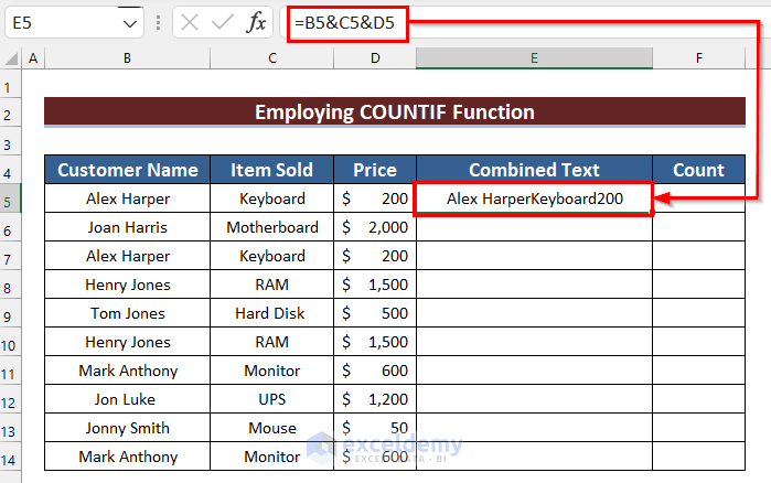 Using Ampersand Operator to Combine Text to Remove Duplicates Based on Criteria in Excel