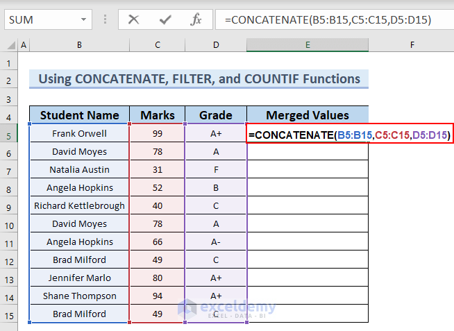 Using CONCATENATE Function for Formula to Automatically Remove Duplicates in Excel