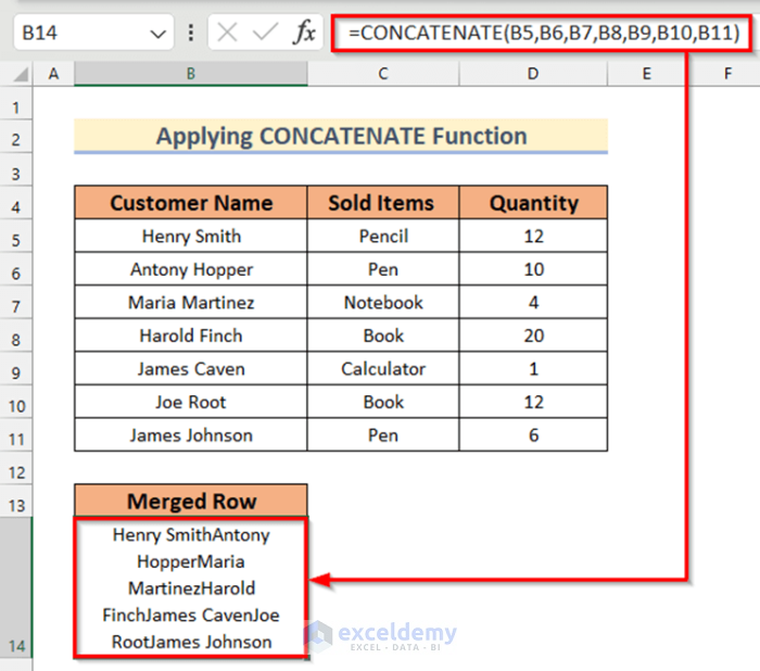  Merge Rows Applying Excel CONCATENATE Function Without Losing Data