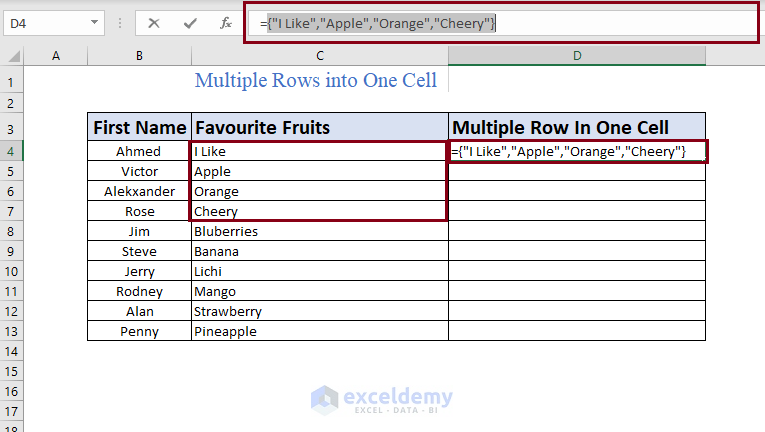 Using TRANSPONSE and CONCATENATE to combine multiple rows in one cell in Excel