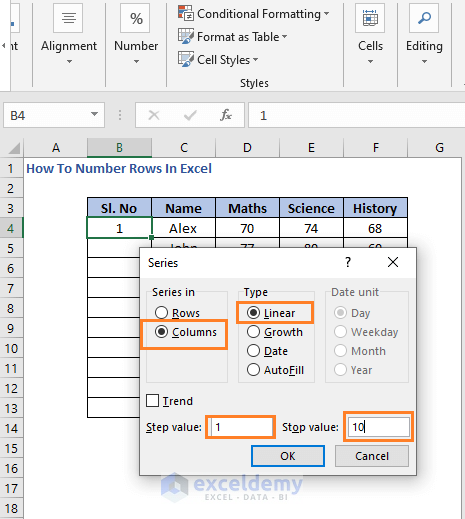 Series box setup - How To Number Rows In Excel