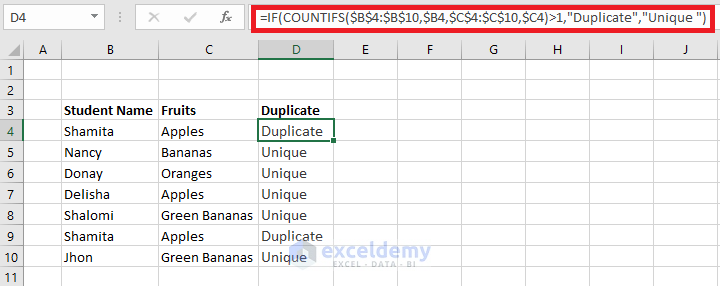Using If with COUNTIF find only duplicate items in two columns.