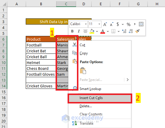 Column Selection to Cut there using insert cell