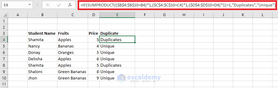 Find duplicates from multiple columns