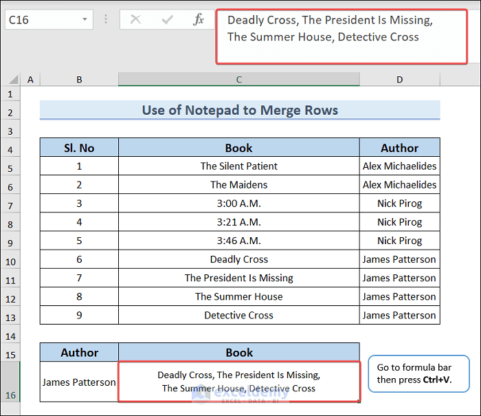 Use Notepad to merge rows in excel