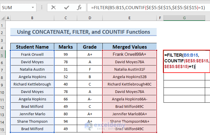 Applying COUNTIF and FILTER Functions for Formula to Automatically Remove Duplicates in Excel