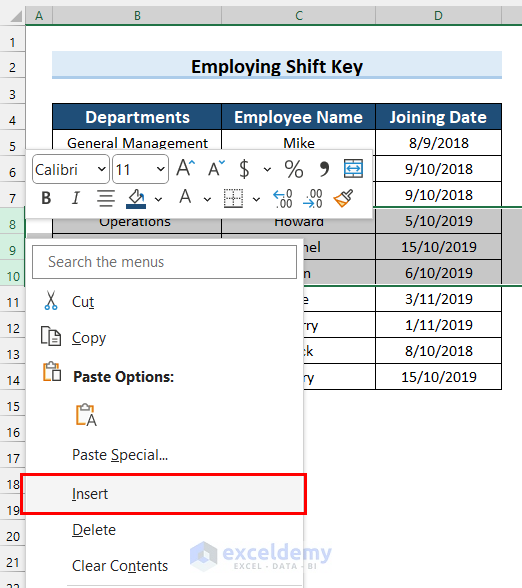 Using Insert Feature to Add Multiple Rows in Excel
