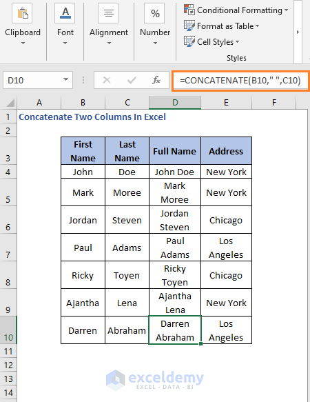 CONCATENATE AutoFill - Concatenate Two Columns In Excel