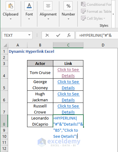 Dynamic Hyperlink cell not updated