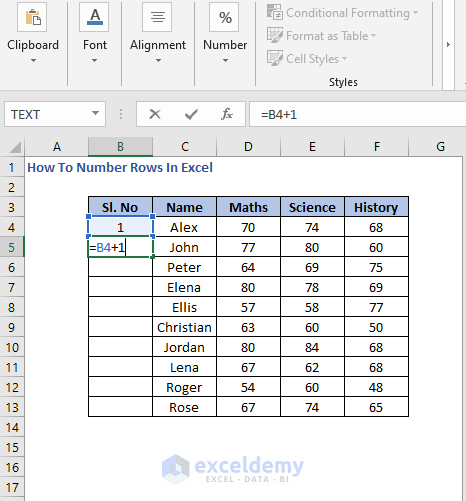 Add 1 to cell - How To Number Rows In Excel