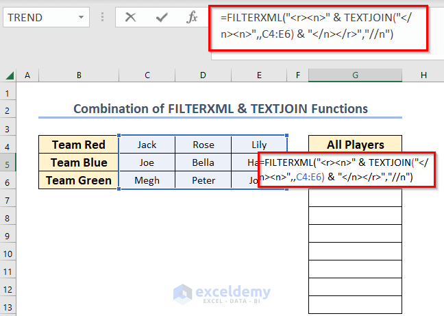 Merge FILTERXML & TEXTJOIN Functions in Excel to Convert Multiple Rows to Single Column 