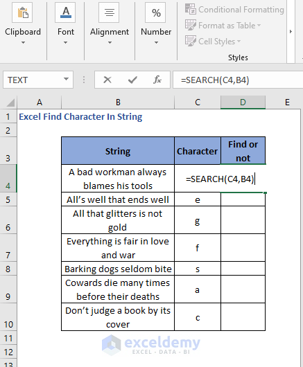 SEARCH function to find character in string