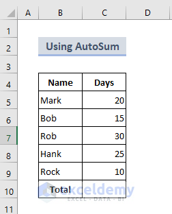 Use AutoSum Feature to Add Multiple Cells