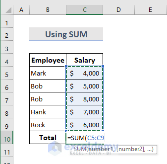 Add Cells Using SUM Function
