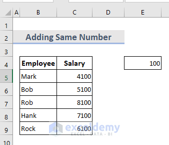 Add the Same Number to Multiple Cells in Excel