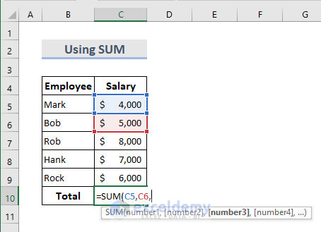 Add Cells Using SUM Function