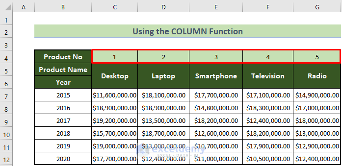 Numbered Columns Automatically in Excel