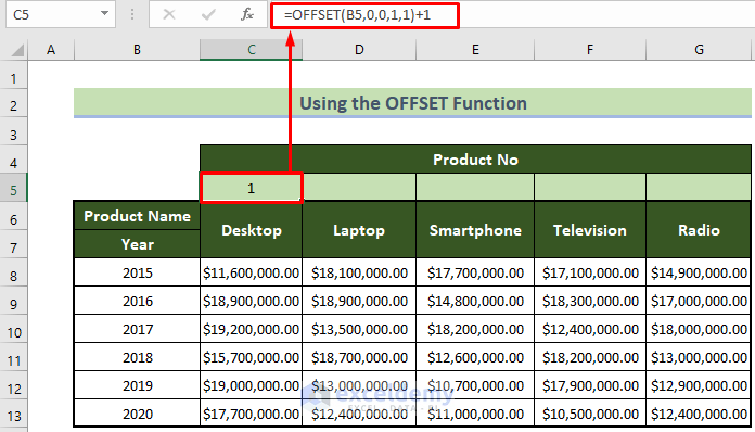 OFFSET Function to Number Columns Automatically in Excel