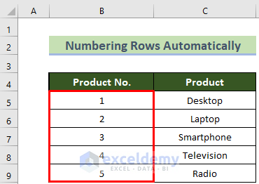 Automatically Numbered Rows in Excel