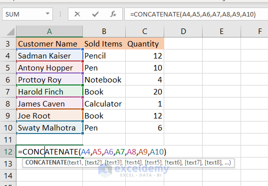  merge rows in excel without losing data CONCATENATE