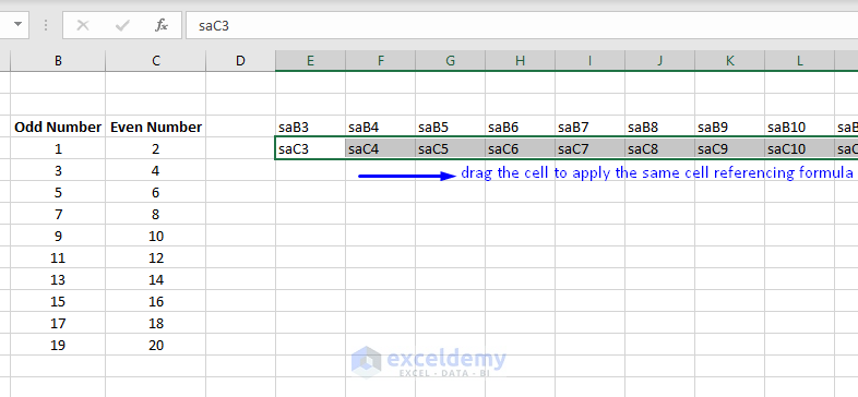 transposing columns to rows by cell ref 3