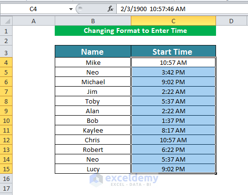 Changing Format to Enter Time in Excel