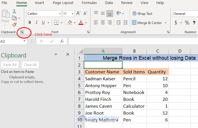  Merge rows in excel without losing data using clipboard