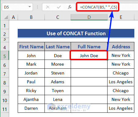 CONCATE Formula - Concatenate Two Columns In Excel