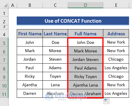 CONCAT AutoFill - Concatenate Two Columns In Excel