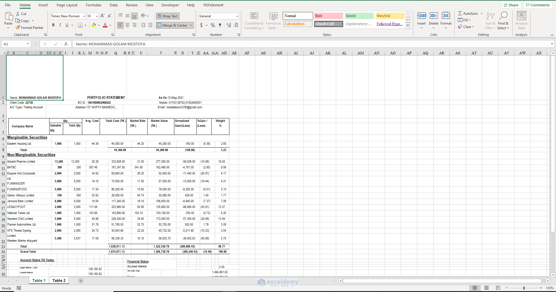 Excel file after conversion