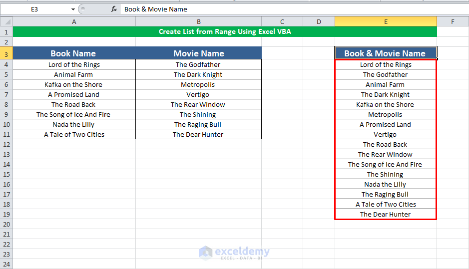 How to Create List from Range in Excel (3 Methods) - ExcelDemy
