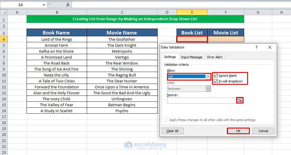 Creating List from Range by an Independent Drop Down List