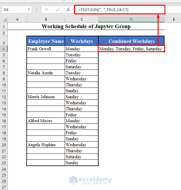 TEXTJOIN Function to Combine Rows in Excel