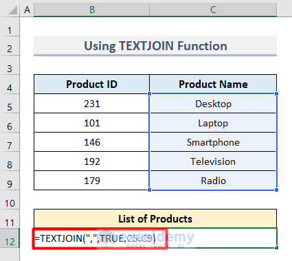Concatenate Range with TEXTJOIN Function in Excel