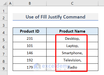 Use Fill Justify Command to Concatenate Range