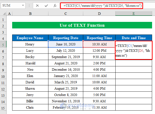 Using TEXT Function to combine date and time in one cell