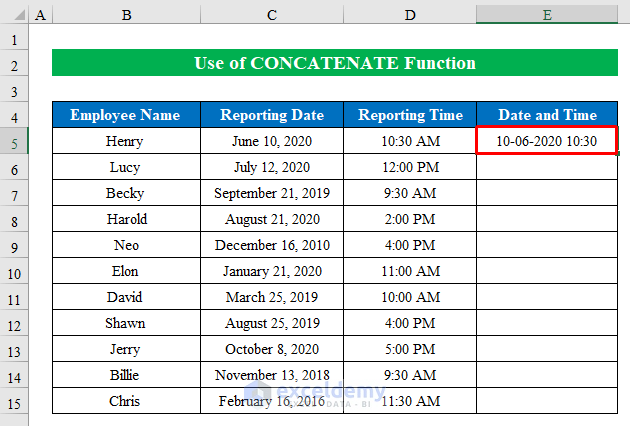 Using CONCATENATE Function to combine date and time in one cell