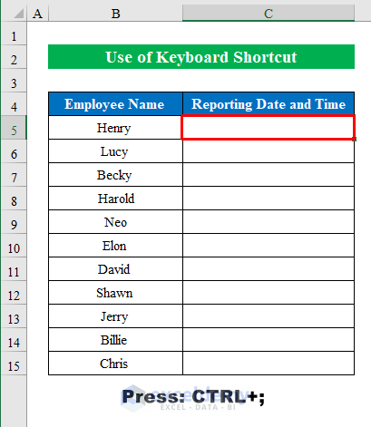 Using Keyboard Shortcuts to Combine date and time in one cell in Excel