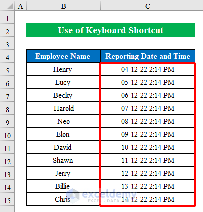 Using Keyboard Shortcuts to Combine date and time in one cell in Excel